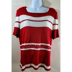 Philippe Marques Red White Rhinestone Stud Top 14 Lightweight Soft Stretch